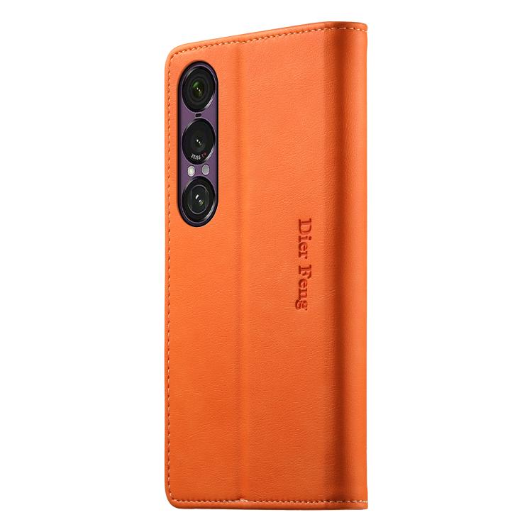 For Sony Xperia 1 VII Dierfeng Metal Snap Magnetic RFID Vegan Leather Phone Case