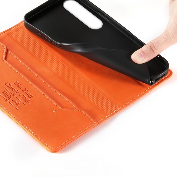 For Sony Xperia 1 VII Dierfeng Metal Snap Magnetic RFID Vegan Leather Phone Case