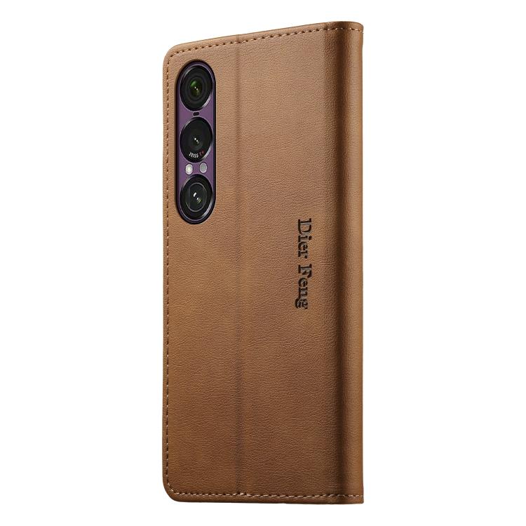 For Sony Xperia 1 VII Dierfeng Metal Snap Magnetic RFID Vegan Leather Phone Case