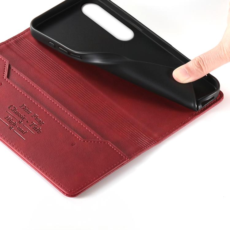 For Sony Xperia 1 VII Dierfeng Metal Snap Magnetic RFID Vegan Leather Phone Case