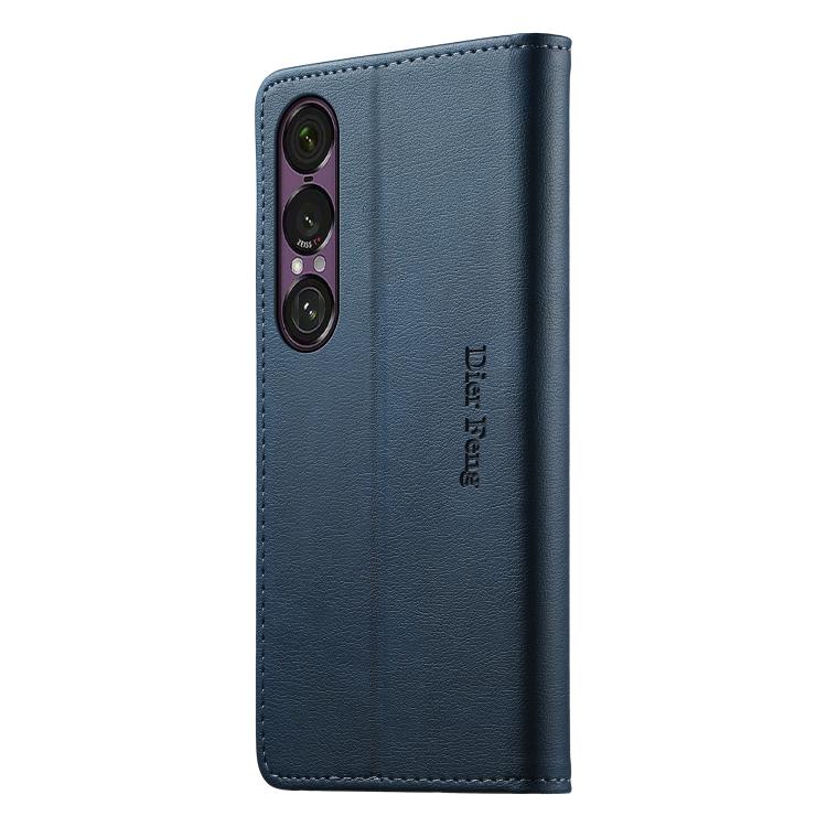 For Sony Xperia 1 VII Dierfeng Metal Snap Magnetic RFID Vegan Leather Phone Case