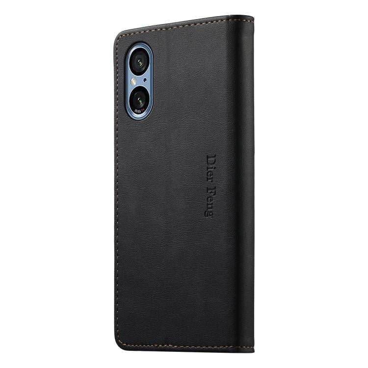 For Sony Xperia 5 V Dierfeng Metal Snap Magnetic RFID Vegan Leather Phone Case