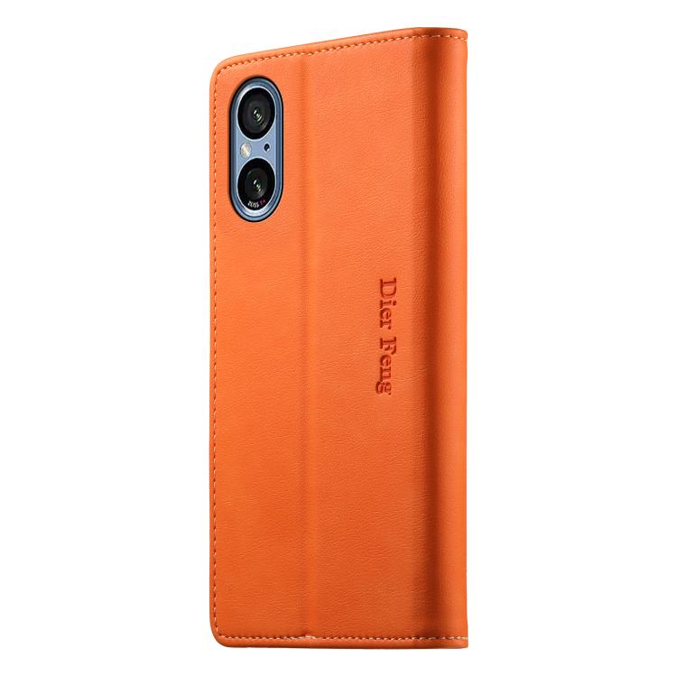 For Sony Xperia 5 V Dierfeng Metal Snap Magnetic RFID Vegan Leather Phone Case
