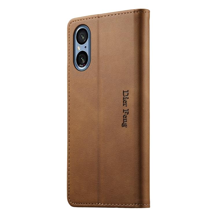 For Sony Xperia 5 V Dierfeng Metal Snap Magnetic RFID Vegan Leather Phone Case