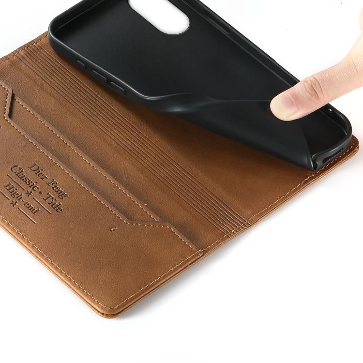 For Sony Xperia 5 V Dierfeng Metal Snap Magnetic RFID Vegan Leather Phone Case