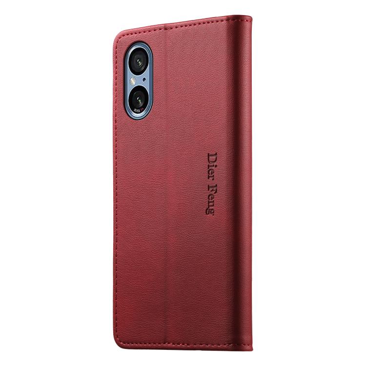 For Sony Xperia 5 V Dierfeng Metal Snap Magnetic RFID Vegan Leather Phone Case