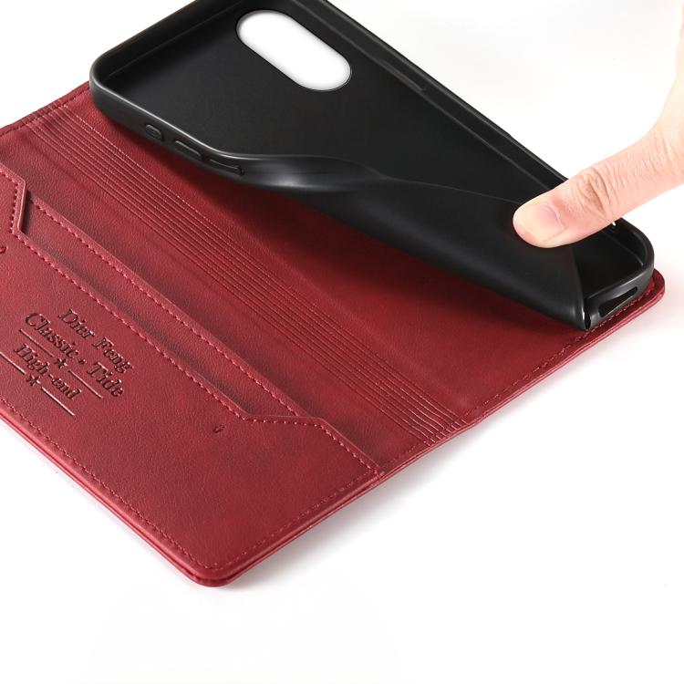 For Sony Xperia 5 V Dierfeng Metal Snap Magnetic RFID Vegan Leather Phone Case
