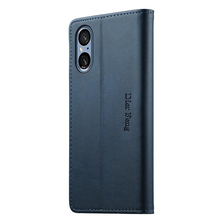 For Sony Xperia 5 V Dierfeng Metal Snap Magnetic RFID Vegan Leather Phone Case