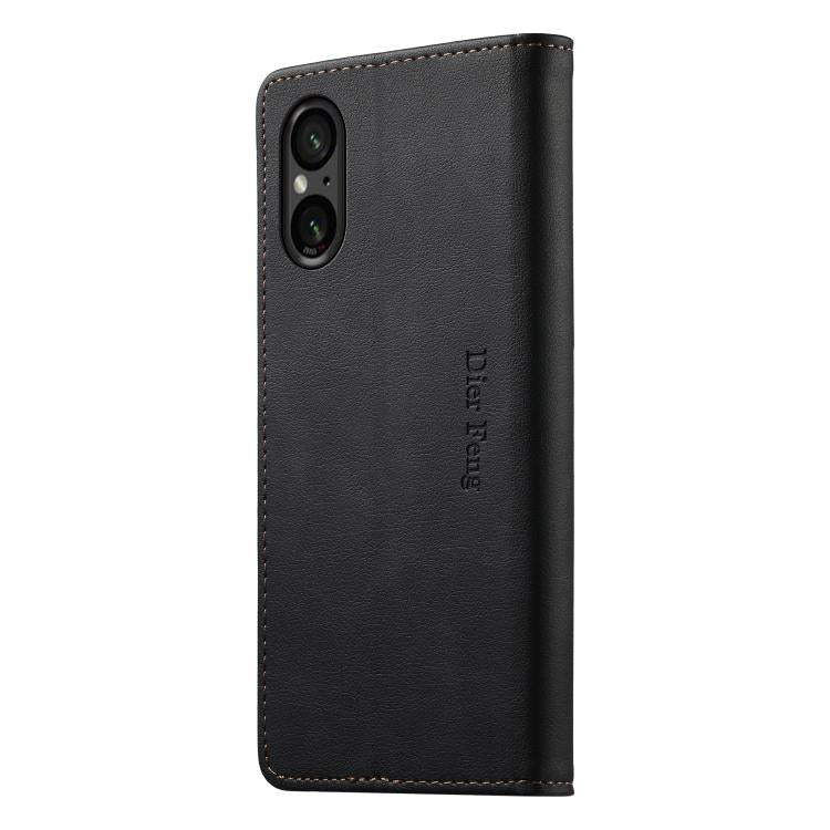 For Sony Xperia 5 VI Dierfeng Metal Snap Magnetic RFID Vegan Leather Phone Case