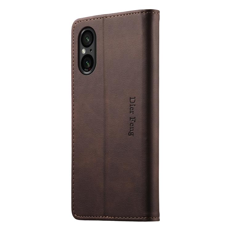 For Sony Xperia 5 VI Dierfeng Metal Snap Magnetic RFID Vegan Leather Phone Case