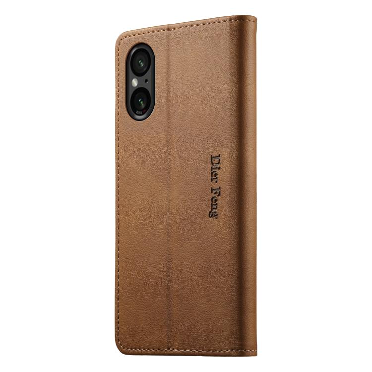For Sony Xperia 5 VI Dierfeng Metal Snap Magnetic RFID Vegan Leather Phone Case