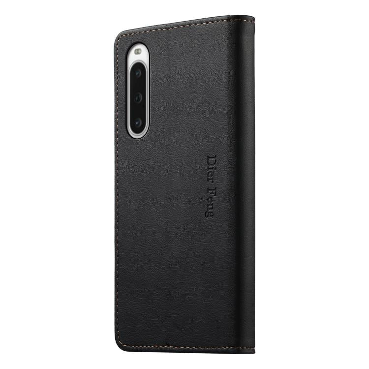For Sony Xperia 10 V Dierfeng Metal Snap Magnetic RFID Vegan Leather Phone Case
