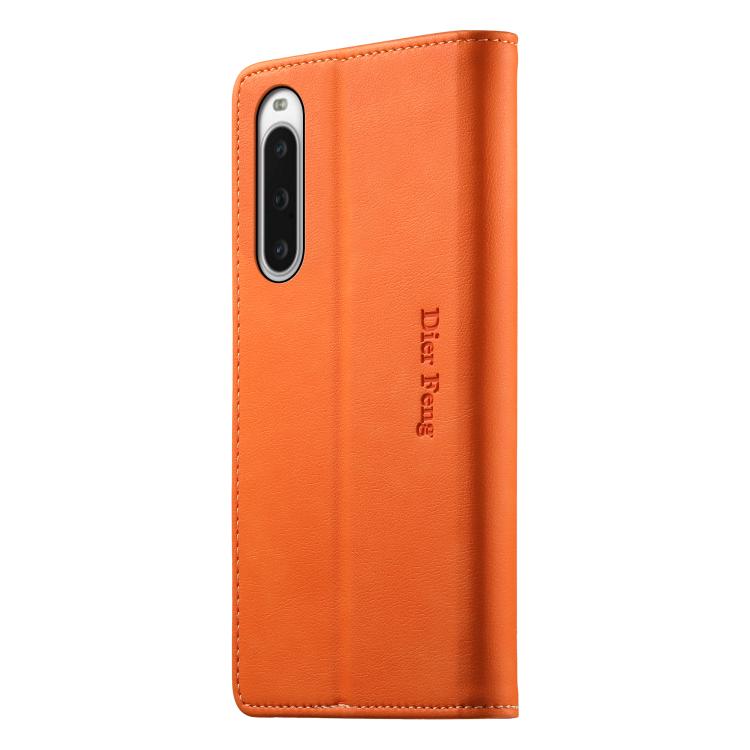 For Sony Xperia 10 V Dierfeng Metal Snap Magnetic RFID Vegan Leather Phone Case