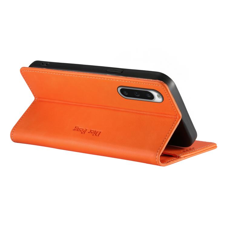 For Sony Xperia 10 V Dierfeng Metal Snap Magnetic RFID Vegan Leather Phone Case