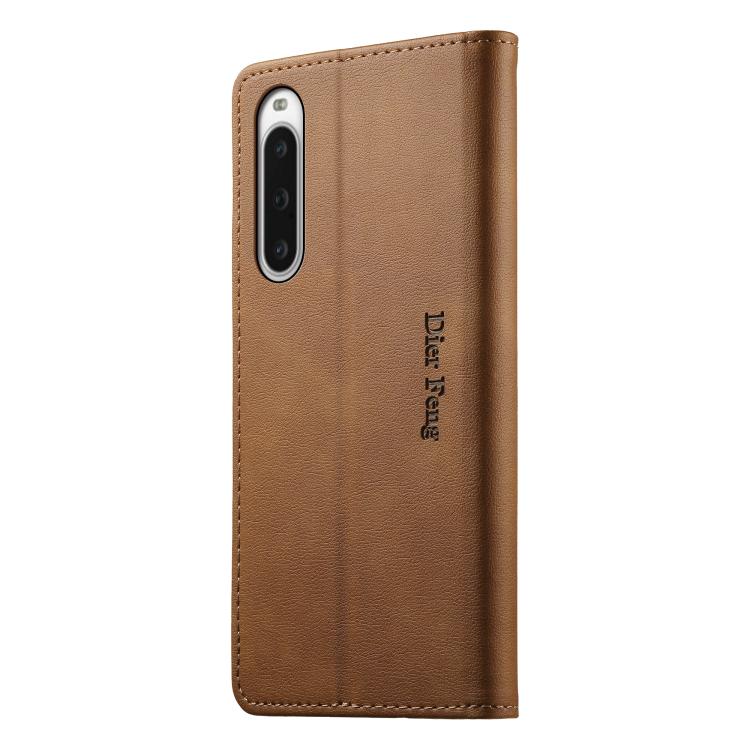 For Sony Xperia 10 V Dierfeng Metal Snap Magnetic RFID Vegan Leather Phone Case