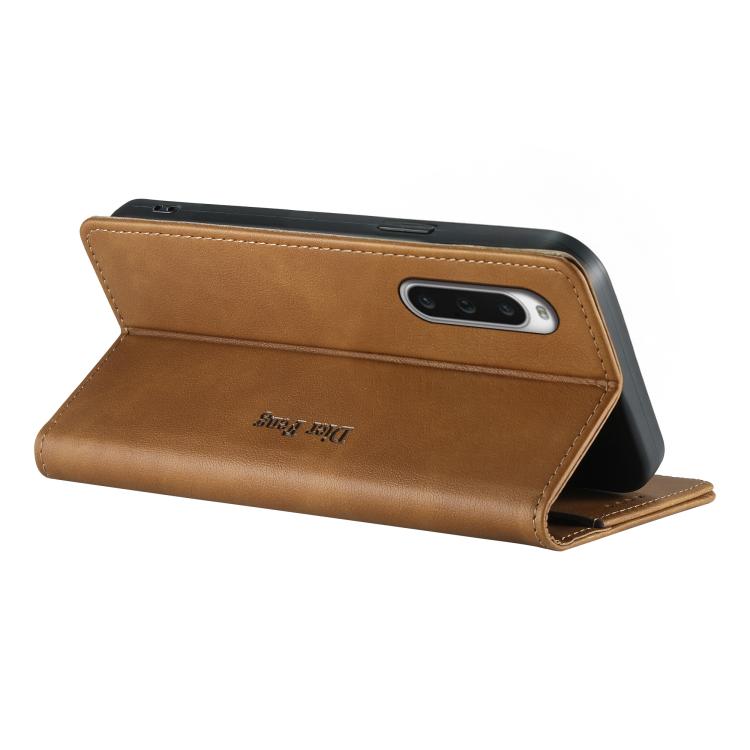 For Sony Xperia 10 V Dierfeng Metal Snap Magnetic RFID Vegan Leather Phone Case