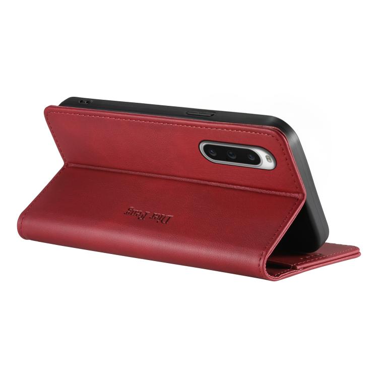 For Sony Xperia 10 V Dierfeng Metal Snap Magnetic RFID Vegan Leather Phone Case