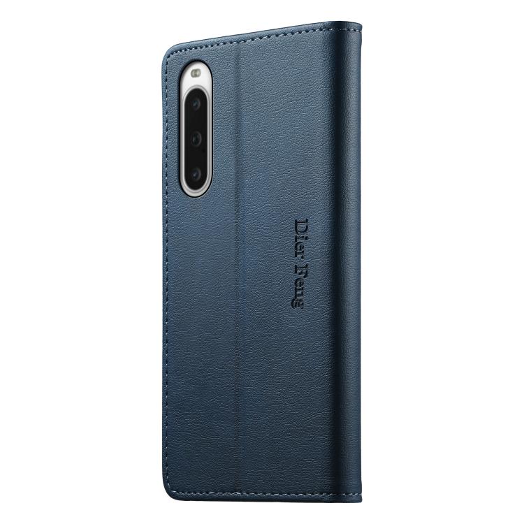 For Sony Xperia 10 V Dierfeng Metal Snap Magnetic RFID Vegan Leather Phone Case