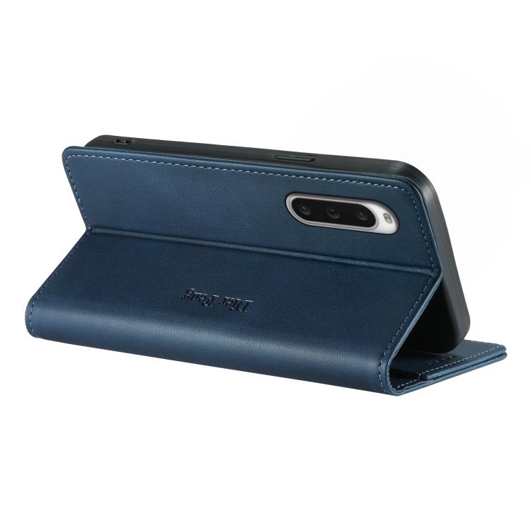 For Sony Xperia 10 V Dierfeng Metal Snap Magnetic RFID Vegan Leather Phone Case