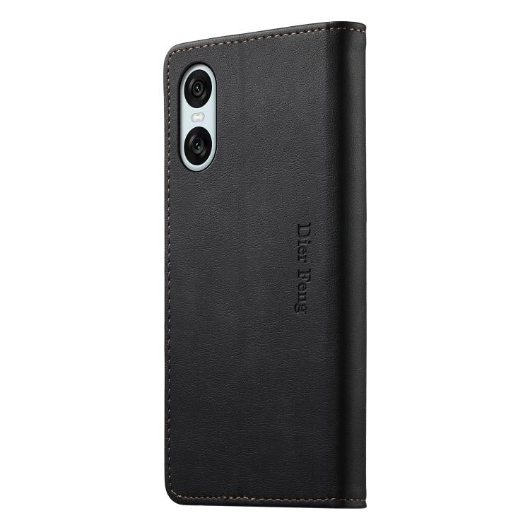 For Sony Xperia 10 VI Dierfeng Metal Snap Magnetic RFID Vegan Leather Phone Case
