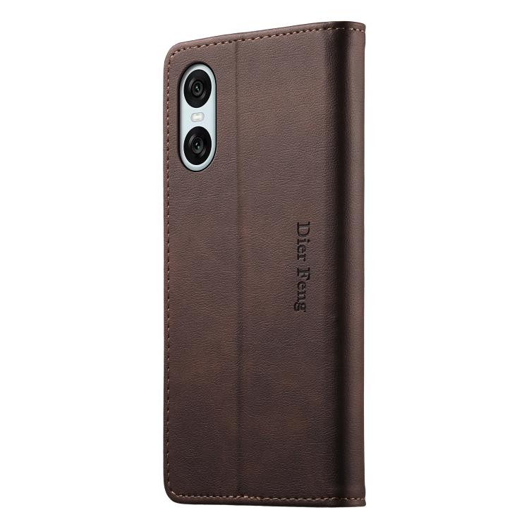 For Sony Xperia 10 VI Dierfeng Metal Snap Magnetic RFID Vegan Leather Phone Case