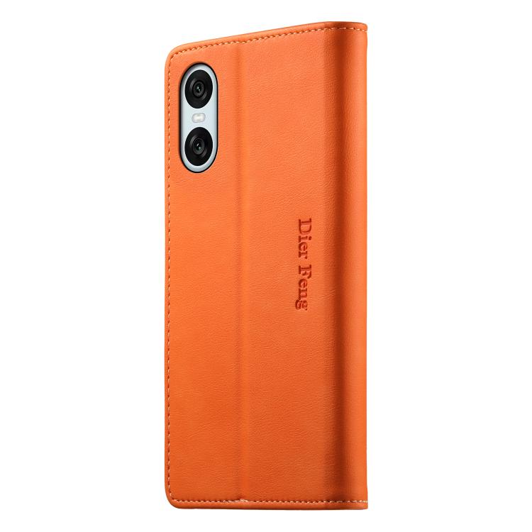 For Sony Xperia 10 VI Dierfeng Metal Snap Magnetic RFID Vegan Leather Phone Case