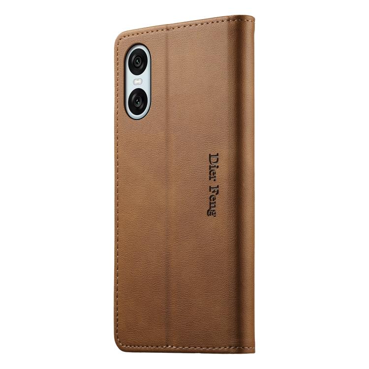 For Sony Xperia 10 VI Dierfeng Metal Snap Magnetic RFID Vegan Leather Phone Case