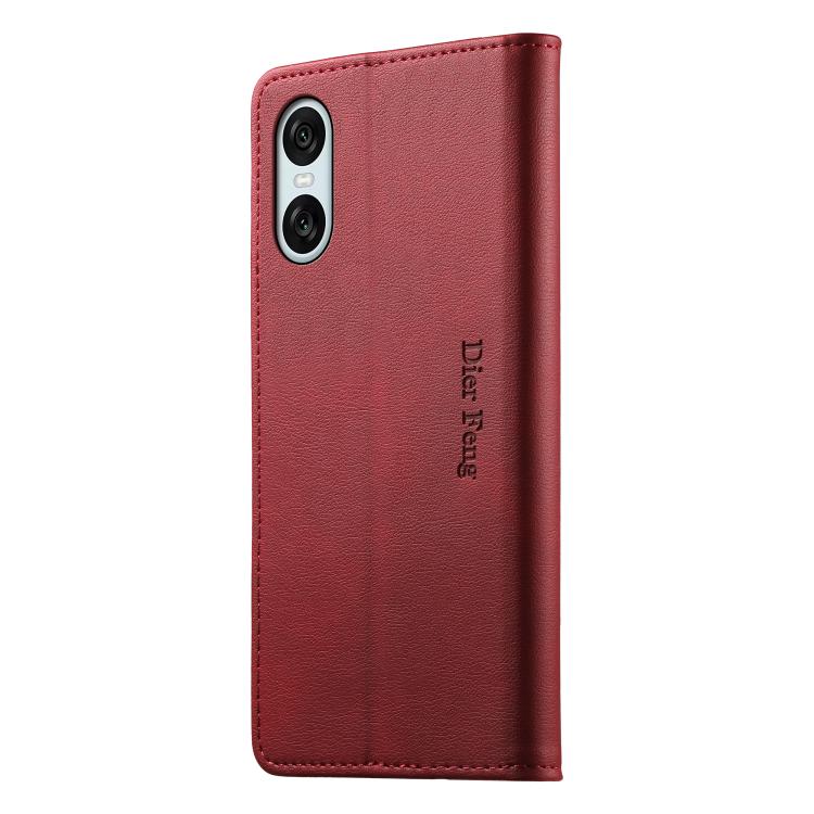 For Sony Xperia 10 VI Dierfeng Metal Snap Magnetic RFID Vegan Leather Phone Case