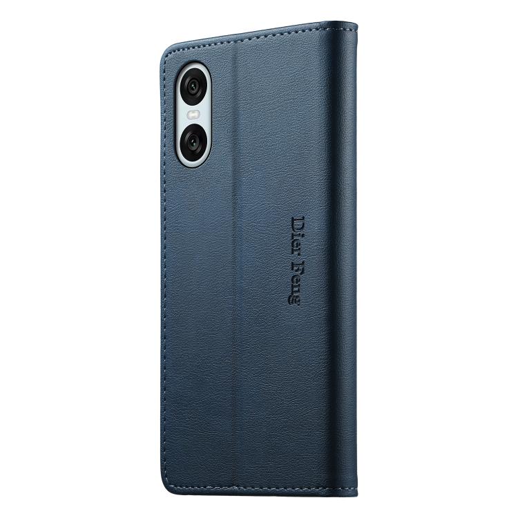 For Sony Xperia 10 VI Dierfeng Metal Snap Magnetic RFID Vegan Leather Phone Case