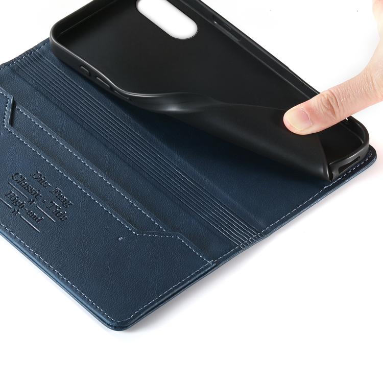 For Sony Xperia 10 VI Dierfeng Metal Snap Magnetic RFID Vegan Leather Phone Case