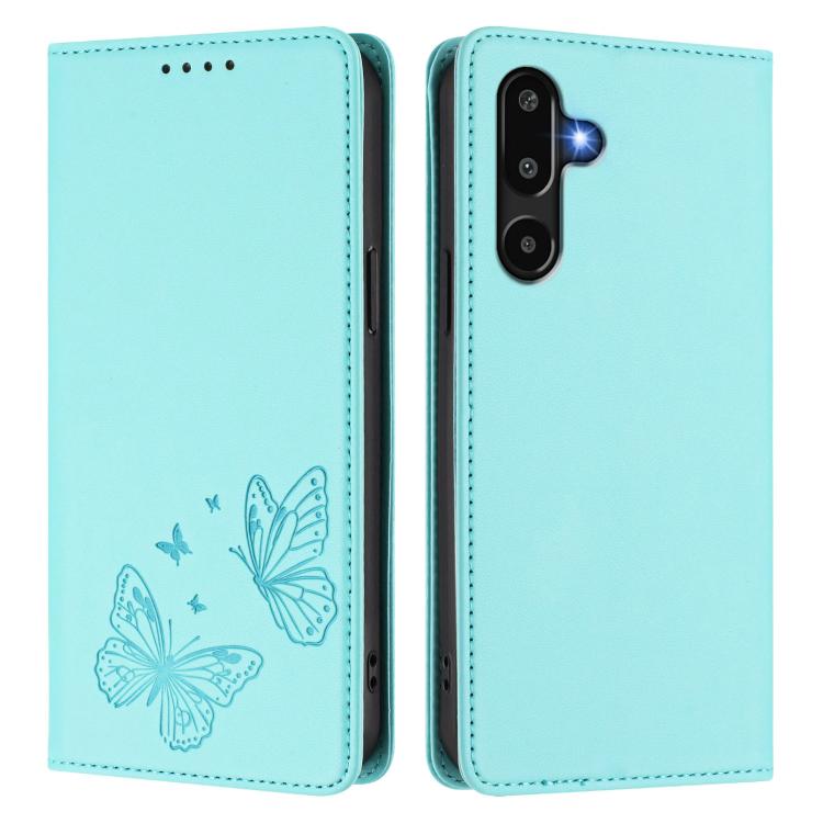 For Samsung Galaxy M16 5G / F16 5G Strong Magnetic Dual Butterfly RFID Vegan Leather Phone Case