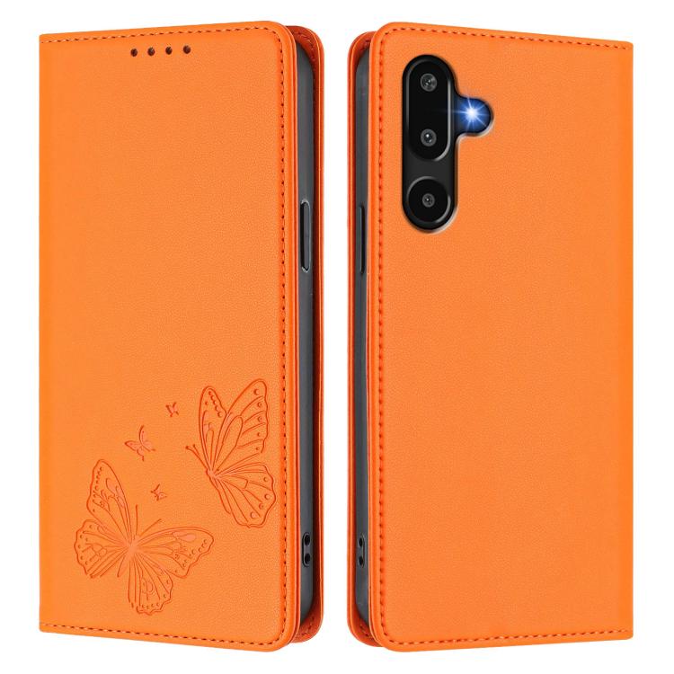 For Samsung Galaxy M16 5G / F16 5G Strong Magnetic Dual Butterfly RFID Vegan Leather Phone Case