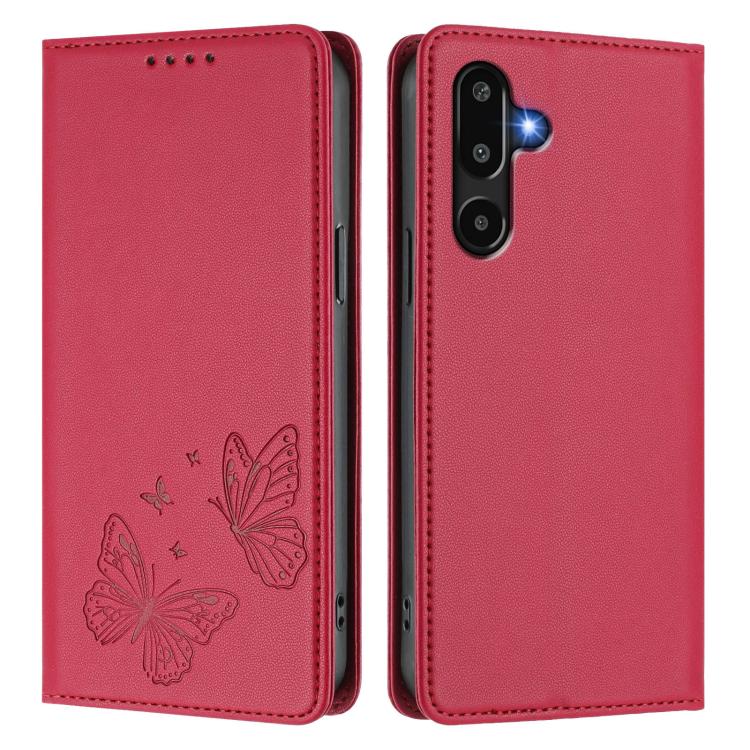 For Samsung Galaxy M16 5G / F16 5G Strong Magnetic Dual Butterfly RFID Vegan Leather Phone Case