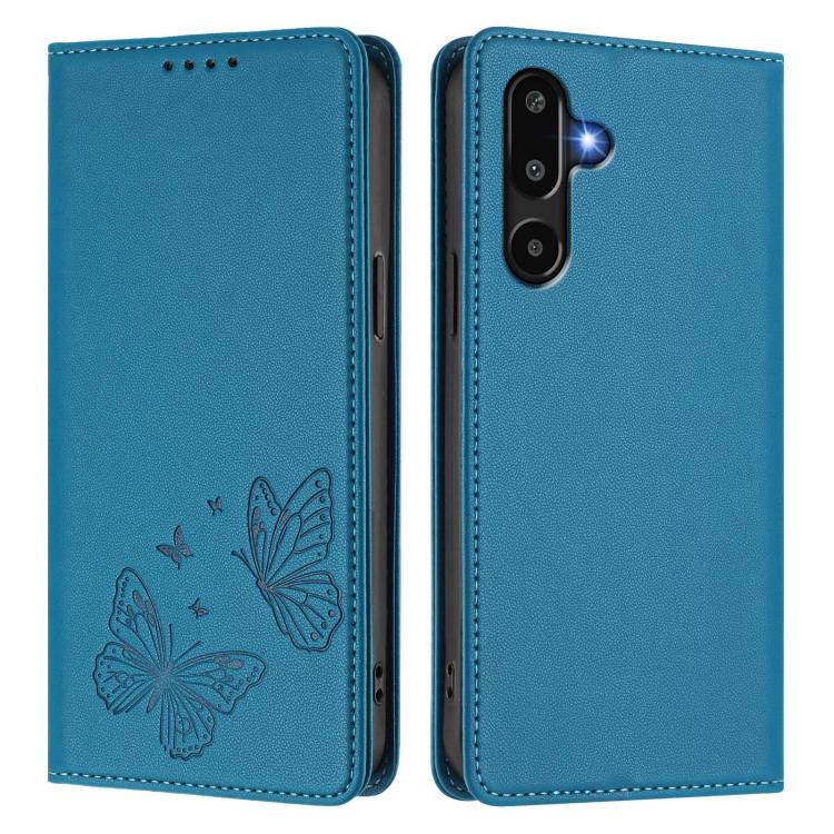For Samsung Galaxy M16 5G / F16 5G Strong Magnetic Dual Butterfly RFID Vegan Leather Phone Case