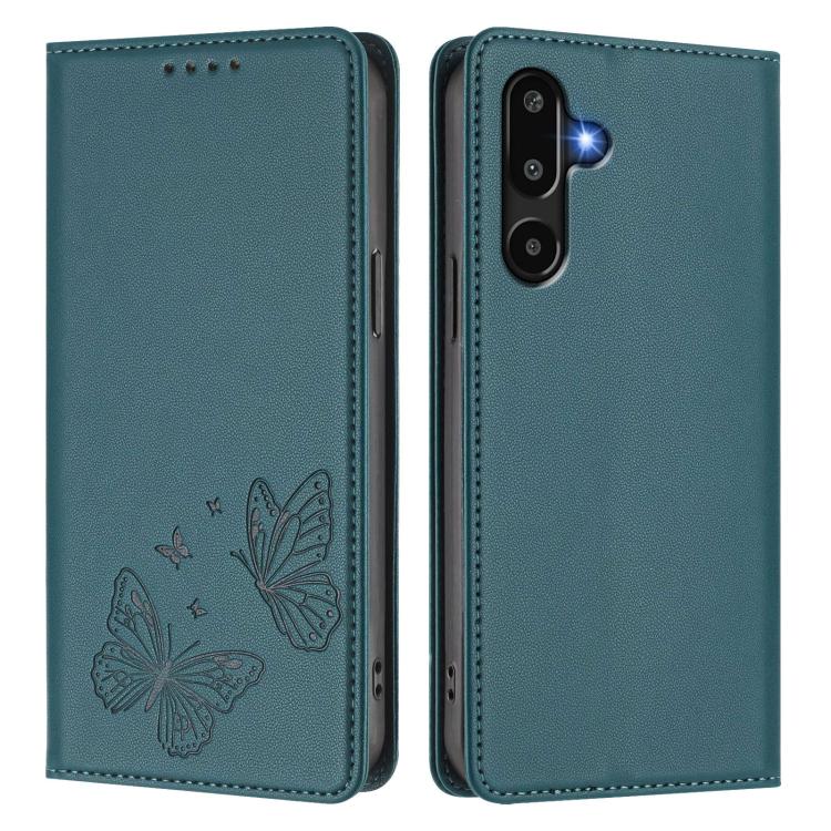 For Samsung Galaxy M16 5G / F16 5G Strong Magnetic Dual Butterfly RFID Vegan Leather Phone Case