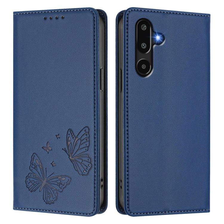 For Samsung Galaxy M16 5G / F16 5G Strong Magnetic Dual Butterfly RFID Vegan Leather Phone Case