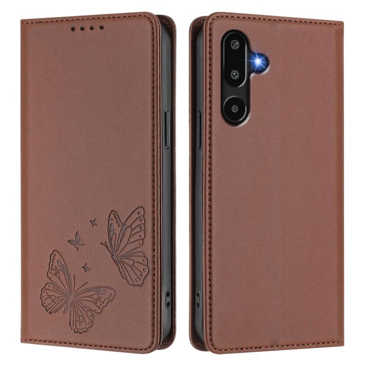 For Samsung Galaxy M16 5G / F16 5G Strong Magnetic Dual Butterfly RFID Vegan Leather Phone Case