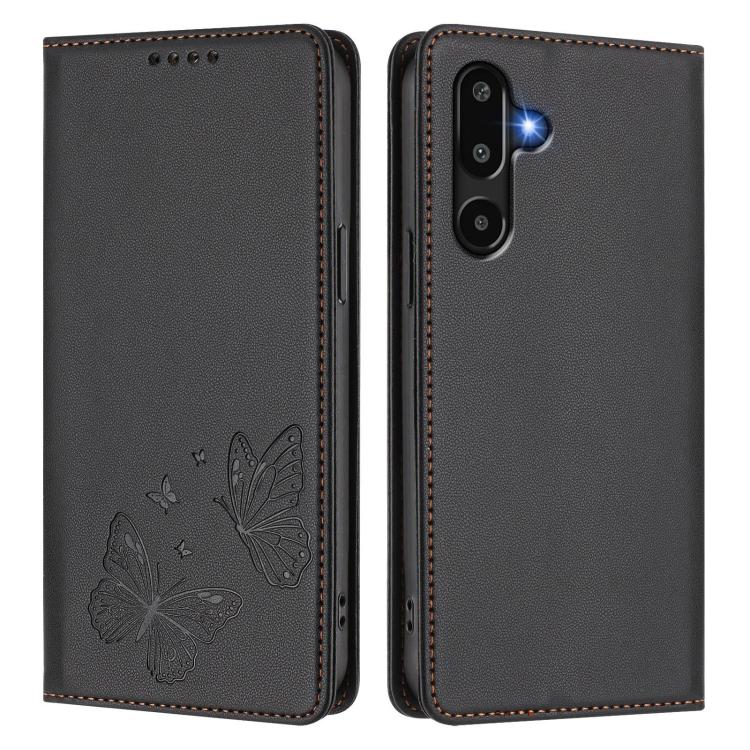 For Samsung Galaxy M16 5G / F16 5G Strong Magnetic Dual Butterfly RFID Vegan Leather Phone Case