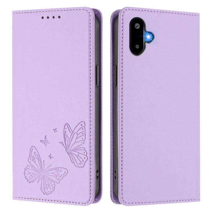 For Samsung Galaxy M06 5G / F06 5G Strong Magnetic Dual Butterfly RFID Vegan Leather Phone Case