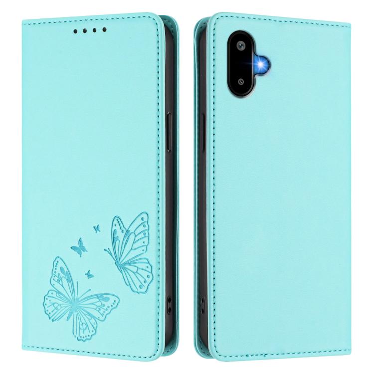 For Samsung Galaxy M06 5G / F06 5G Strong Magnetic Dual Butterfly RFID Vegan Leather Phone Case