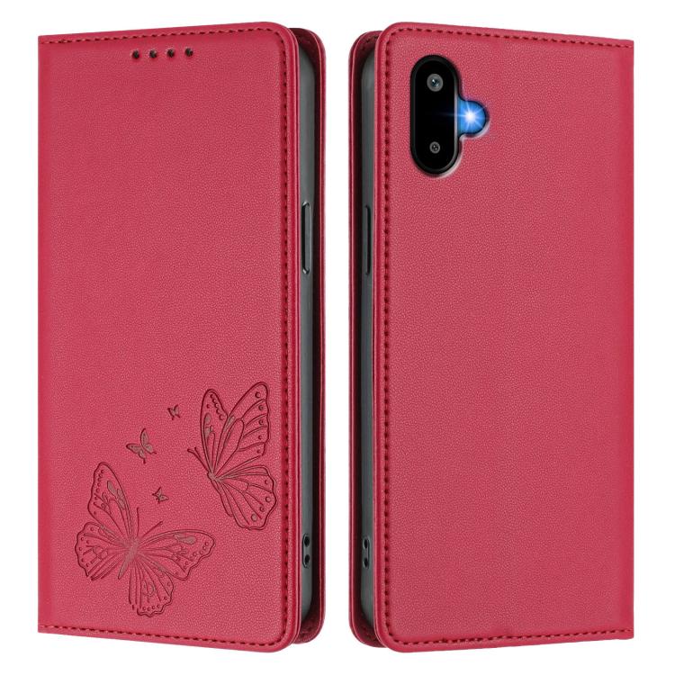 For Samsung Galaxy M06 5G / F06 5G Strong Magnetic Dual Butterfly RFID Vegan Leather Phone Case