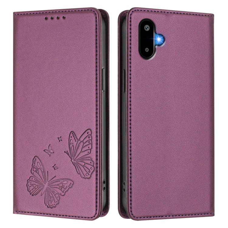 For Samsung Galaxy M06 5G / F06 5G Strong Magnetic Dual Butterfly RFID Vegan Leather Phone Case