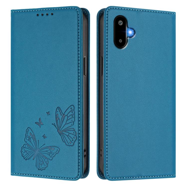 For Samsung Galaxy M06 5G / F06 5G Strong Magnetic Dual Butterfly RFID Vegan Leather Phone Case