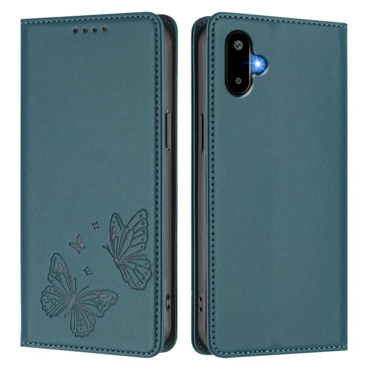 For Samsung Galaxy M06 5G / F06 5G Strong Magnetic Dual Butterfly RFID Vegan Leather Phone Case