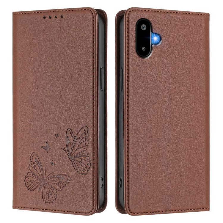For Samsung Galaxy M06 5G / F06 5G Strong Magnetic Dual Butterfly RFID Vegan Leather Phone Case