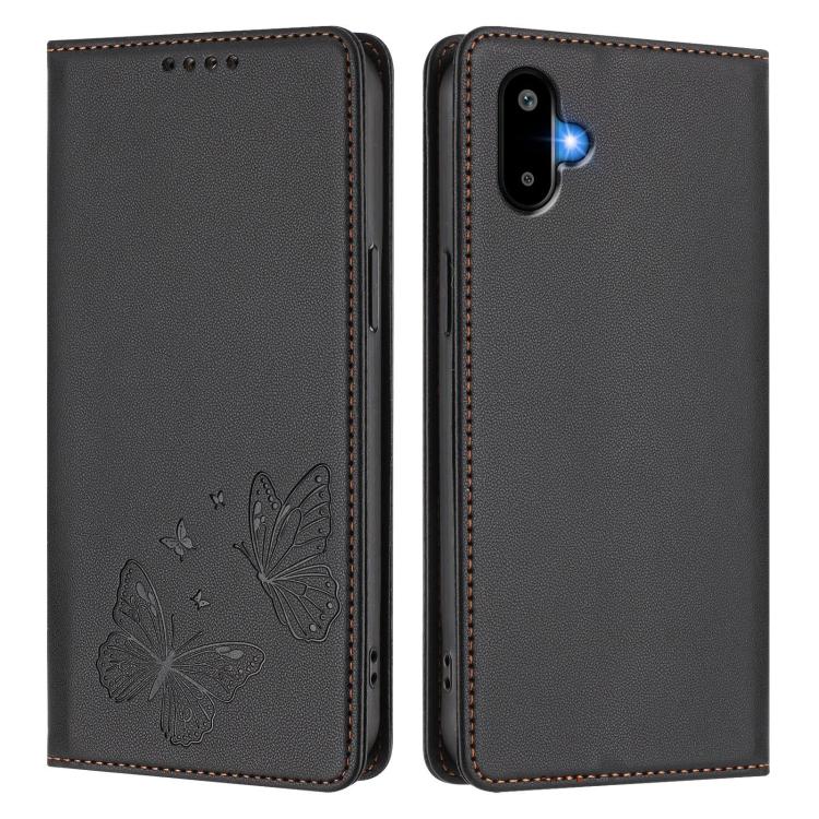 For Samsung Galaxy M06 5G / F06 5G Strong Magnetic Dual Butterfly RFID Vegan Leather Phone Case
