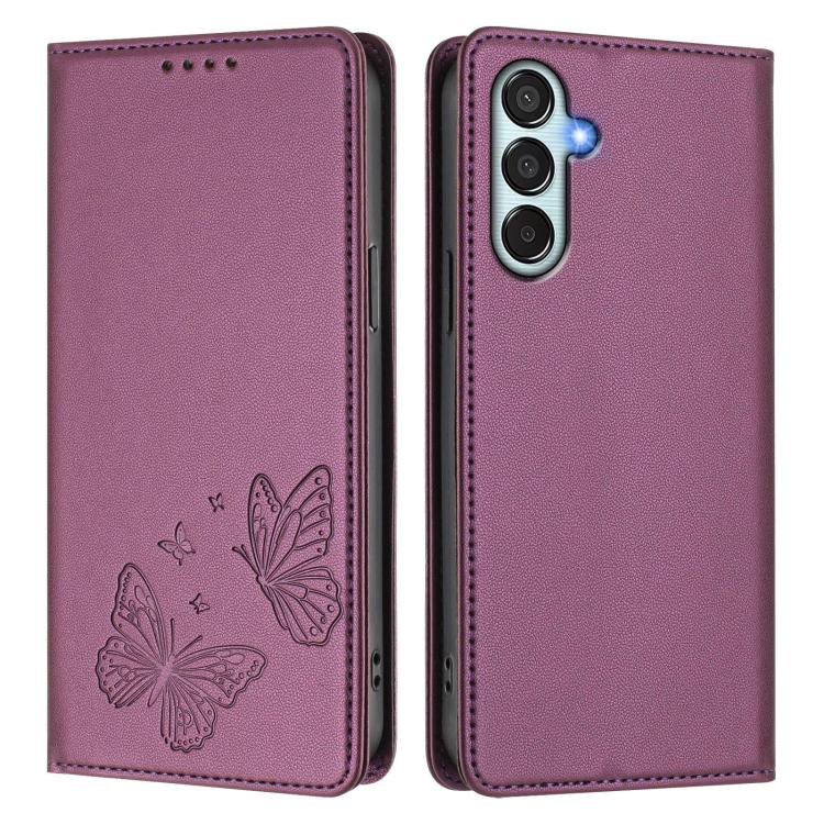 For Samsung Galaxy M15 5G / F15 5G Strong Magnetic Dual Butterfly RFID Vegan Leather Phone Case