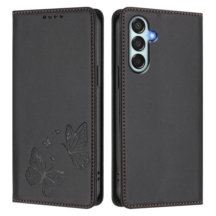 For Samsung Galaxy M15 5G / F15 5G Strong Magnetic Dual Butterfly RFID Vegan Leather Phone Case