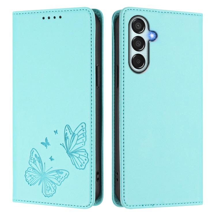 For Samsung Galaxy M34 5G / F34 5G Strong Magnetic Dual Butterfly RFID Vegan Leather Phone Case
