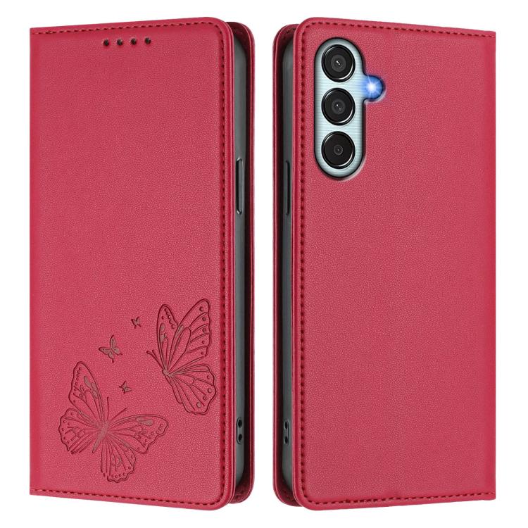 For Samsung Galaxy M34 5G / F34 5G Strong Magnetic Dual Butterfly RFID Vegan Leather Phone Case
